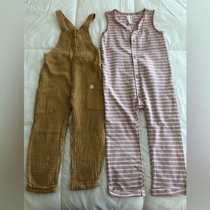Striped Pink and Solid Tan Kids Rompers
